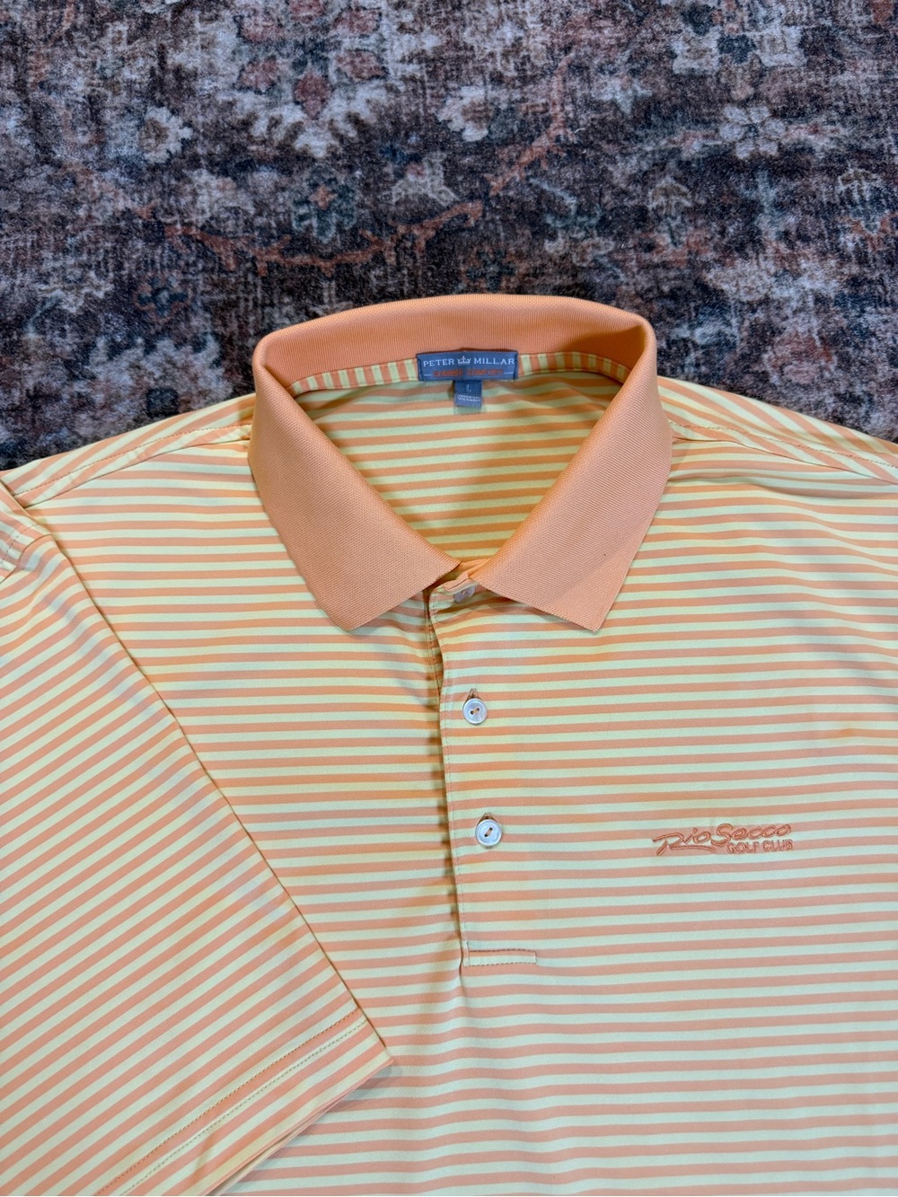 Peter Millar Summer Comfort Men's L Striped Golf Polo Orange creamsicle